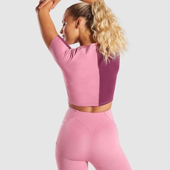 2pc set Gymshark Asymmetric Leggings + crop top - Dusky Pink/dark Ruby - Picture 4 of 13